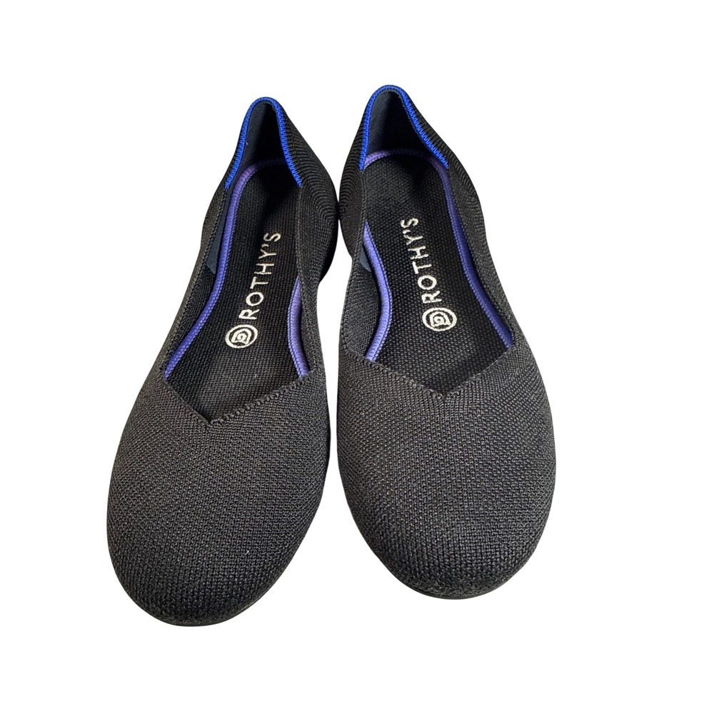 Rothys The Flat Black Solid Round Toe Knit Sustainable Ballet Flats Womens 8.5